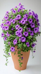 Vibrant Purple Petunias in Terracotta Pot