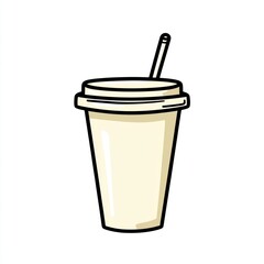 Cartoon Paper Coffee Cup with Straw, Simple Illustration for Graphic Design