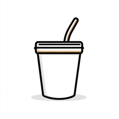 Simple outline of a disposable coffee cup with straw