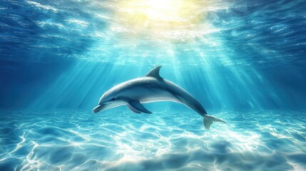 Fototapeta premium Dolphin playing in the ocean with the sun shining