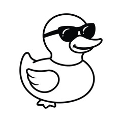 Cool Cartoon Rubber Duck with Sunglasses – Fun Black and White Vector Illustration