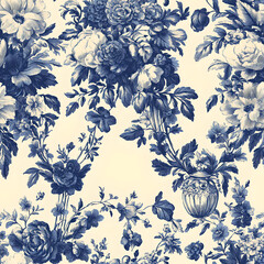 Elegant Blue Floral Pattern on Cream Background