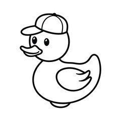 Cute Cartoon Rubber Duck with Baseball Cap – Fun Black and White Sports Illustration