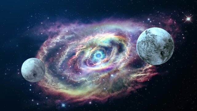 Sci-fi space with white planet and fictional god eye nebulae on the deep space