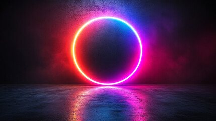 Vibrant Neon Circle Light Abstract Background Red Pink Blue Glow Dark Studio Art Color Night Shine  
