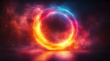 Fototapeta premium Fiery Abstract Ring Energy Background Digital Art Design Graphic hot red fire blue dark neon flame 