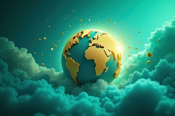 Money Saving Tips. Esg fintech Crypto ecosystem Longtermism Anthropocene Space id Londex Worldline Tap global Aidash Neoen Golden Earth globe glowing surrounded by clouds and