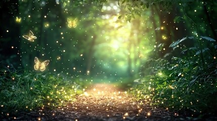 Enchanted forest with luminous foliage glowing softly.