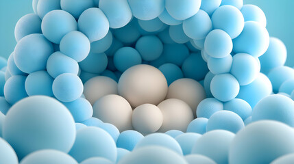 Abstract blue and white spheres; 3D rendering; background; design element
