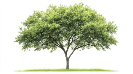 Fototapeta premium Lush green tree, spring foliage, isolated, white background, nature