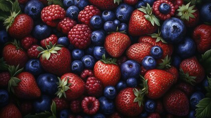 Vibrant Assortment of Fresh Berries Including Strawberries, Raspberries, and Blueberries