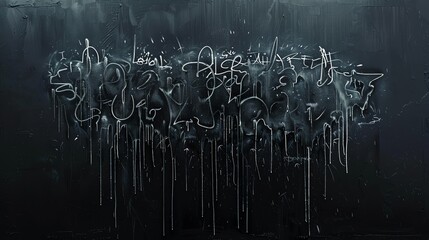 Fototapeta premium A dark, textured background with streaks of white paint dripping down a black wall.