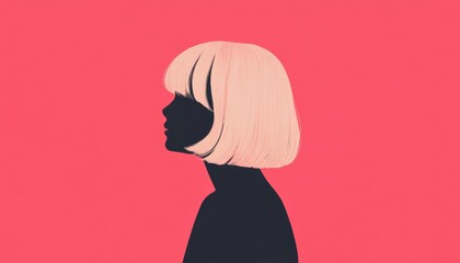 Stylized silhouette of a woman with a bob hairstyle against a vibrant pink background, showcasing modern artistic expressions.