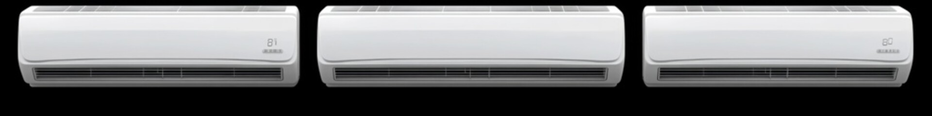 Obraz premium Three white air conditioners, wall-mounted, indoor, modern background, HVAC system