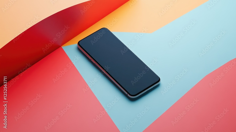 Poster a beautiful smartphone with a clean design, set against a dynamic multicolor background, offering a 