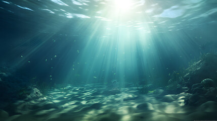 Fototapeta premium Underwater Rays Illuminating a Serene Aquatic Landscape