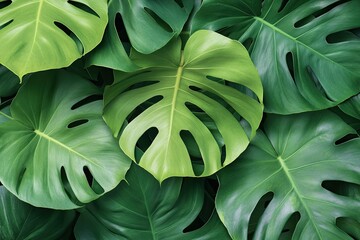 mesmerizing close-up of overlapping monstera leaves their signature perforations creating natural patterns