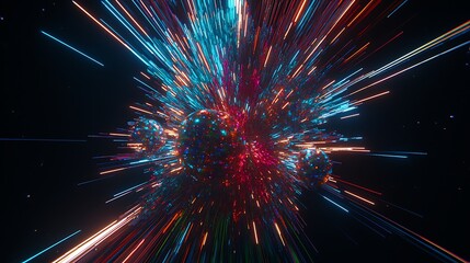 Neon Light Explosion with Glowing Spheres