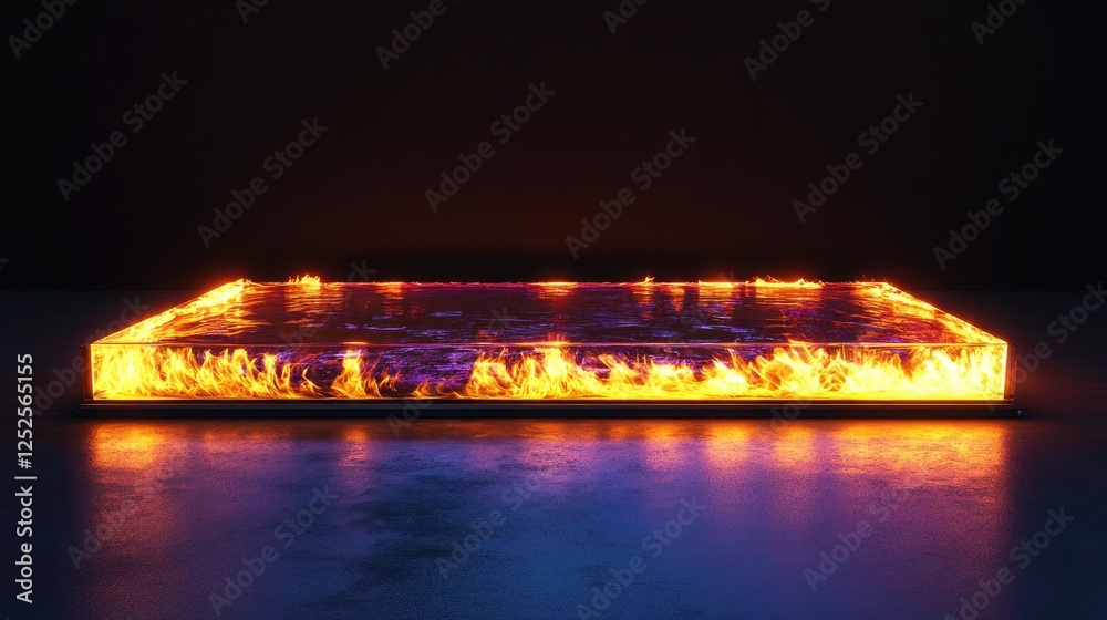 Aufkleber a beautifully illuminated glass platform with flames burning within, creating a mesmerizing, glowing