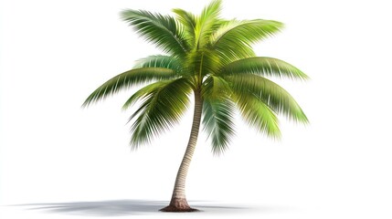 Single palm tree, tropical beach, sunny day, white background, travel brochure