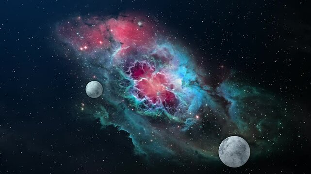 Sci-fi space with white planet and fictional god eye nebulae on the deep space