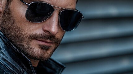 Obraz premium A man wearing sunglasses and a black jacket