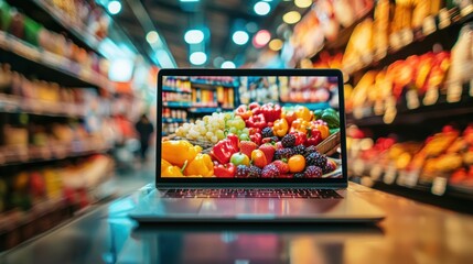 Laptop screen displaying a vibrant virtual fair event.