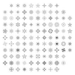 Set Black Colleciton Line Snowflake Doodle Winter Decoration Elements Vector Design Style