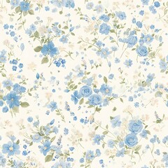 Seamless pattern of delicate watercolor roses in soft blue and chartreuse blending fluid brushstrokes into a light elegant atmosphere