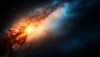Fototapeta premium stunning cosmic scene featuring vibrant galaxy with bright orange and blue hues, showcasing