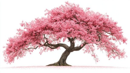 Obraz premium Pink cherry blossom tree, spring bloom, isolated, white background, nature (1)
