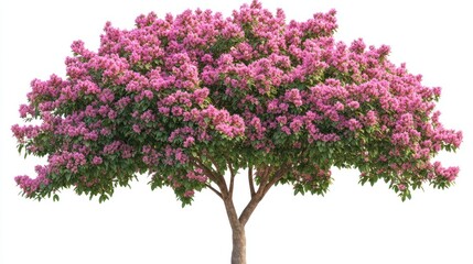 Blooming pink tree, spring, isolated, white background, nature