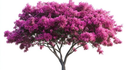 Obraz premium Pink bougainvillea tree, isolated, spring bloom, white background, nature scene, website design