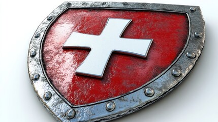 shield first aid cross 3d render icon isolated on white background