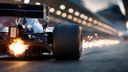 Obraz premium A race car is shown with its tires on fire