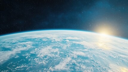 Earth sunrise space view; clouds, atmosphere, background; travel, science