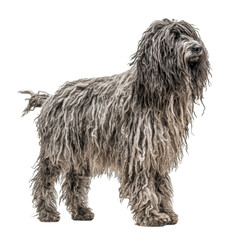 Pumi Dog Breed, Fluffy Gray Dog Standing on White Background