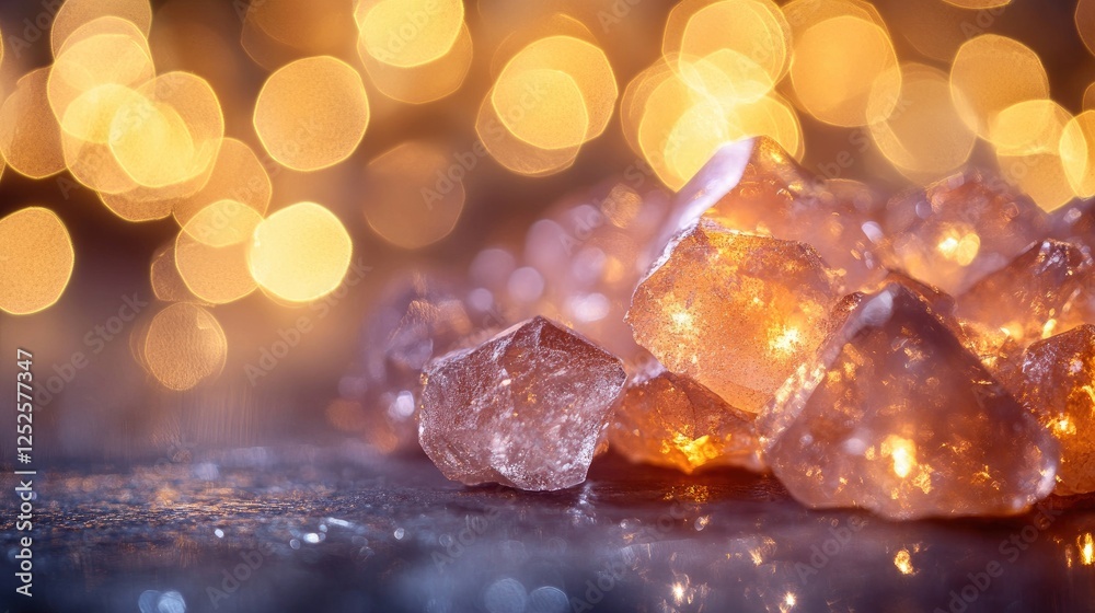 Poster a detailed shot of raw gold nuggets, sparkling under warm bokeh lights, capturing the allure of prec