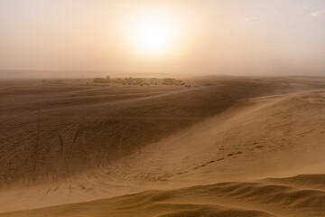 Rolling sand dunes of the top of the Sahara desert