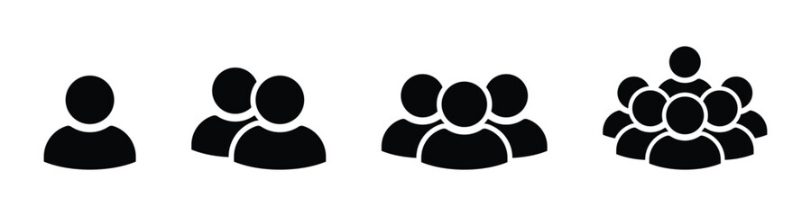 people group icons. small, medium and large group symbol set. transparent png and vector illustration.