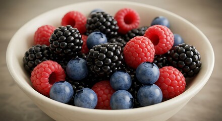 Arrange a bowl filled with blackberries and other berries (like raspberries and blueberries) for a colorful and inviting still-life photo