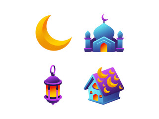 Islam Icon Set Mosque Cescent Moon Lantern