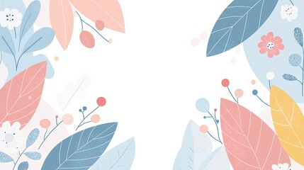 Fototapeta premium A soft, pastel-colored floral design featuring leaves and flowers, creating a gentle and inviting border around a blank space.