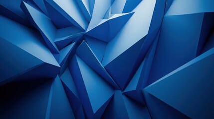 Obraz premium Dynamic, sharp triangles converging at the center of a solid blue background.