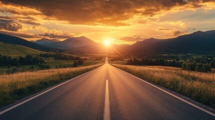 Mountain sunset road journey landscape travel