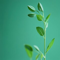 Fototapeta premium Minimalist image featuring a single plant stem against green backdrop