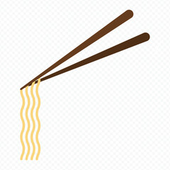 Plate of noodles with chopsticks vector icon on a white background