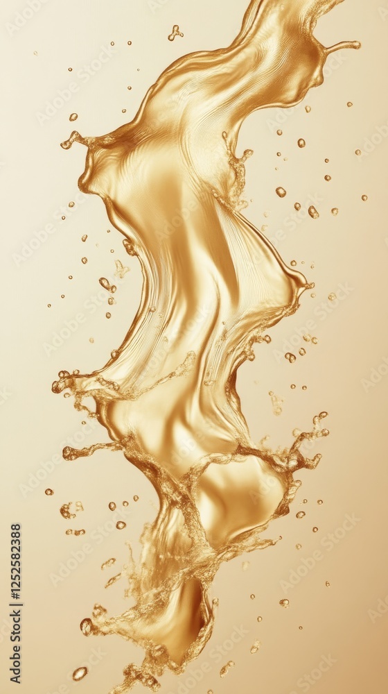 Poster golden liquid splash with dynamic movement, abstract art concept