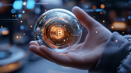 Innovative cryptocurrency visualization digital workspace 3d graphics futuristic environment close-up view blockchain technology concept