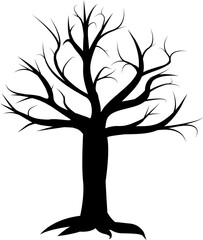 Summer Tree Black Vector Silhouette on White Background